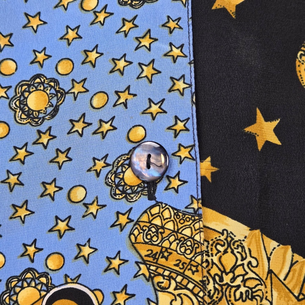 La Chine Classic Silk Celestial Sun Moon Star Button Down Shirt Vintage 80s 90s - Picture 7 of 8